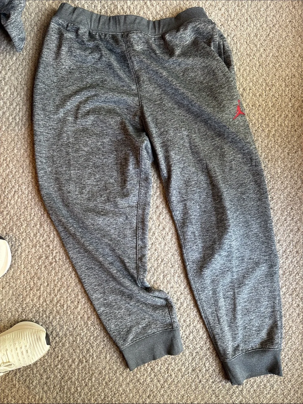 Jordan Men’s Gray Heather Hoodie & Joggers Set with Red logo top 3xl pants 2xl.